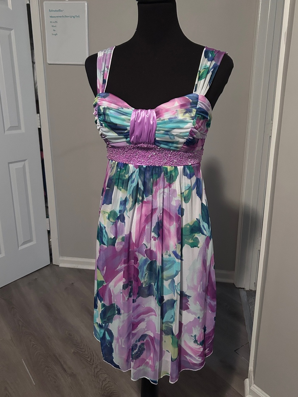 Purple Floral Empire Waist Sundress spring coquette whimsical size medium